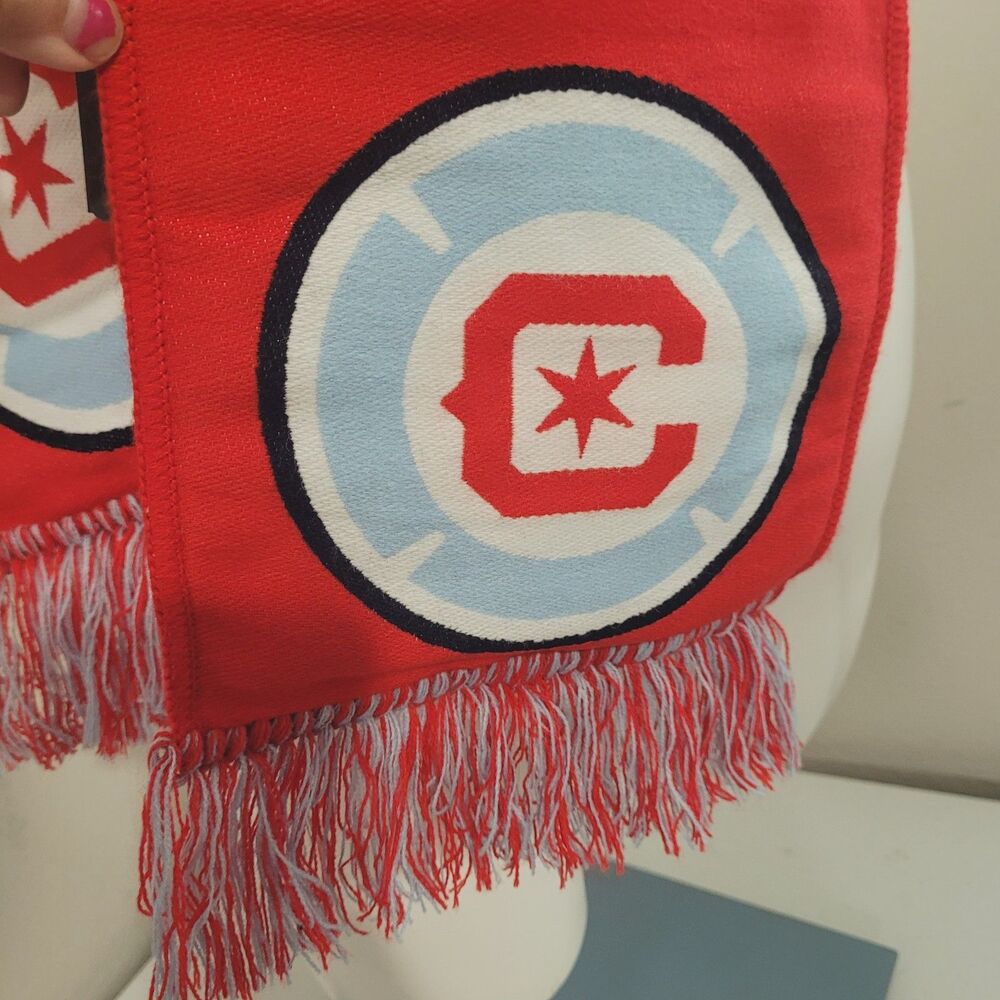 NEW Ruffneck MLS Chicago Fire FC Scarf Fringe Fray Red unisex long - Picture 10 of 13
